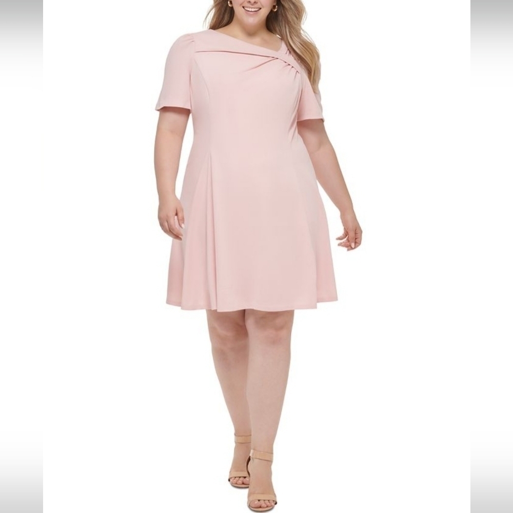 DKNY Plus Size Fit and Flare Asymmetrical Dress 14W
